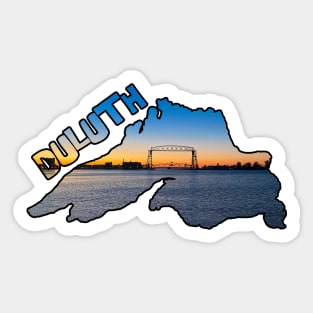 Lake Superior Outline (Duluth's Aerial Lift Bridge at Sunrise) Sticker